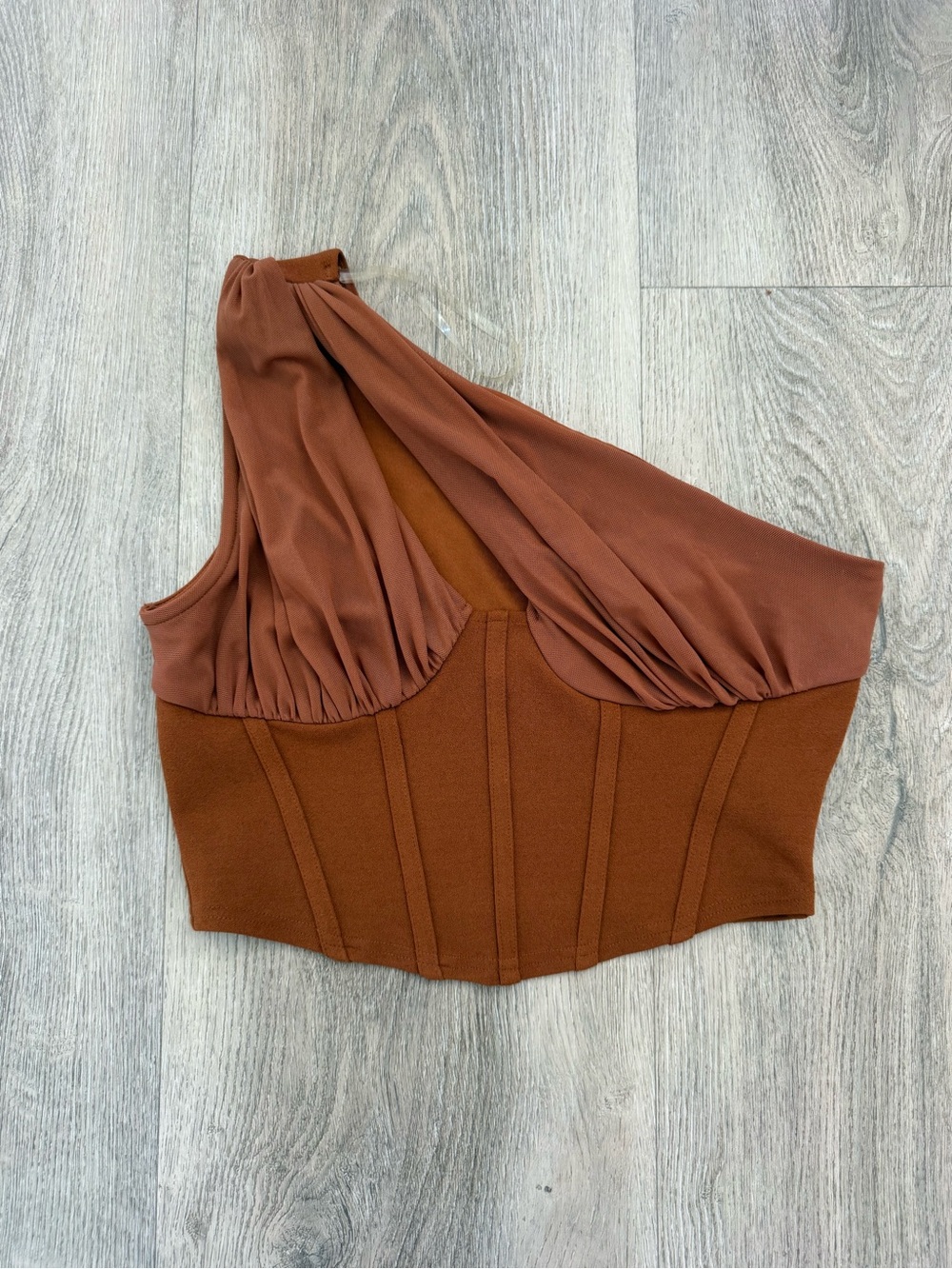 Privy Asymmetric One-Shoulder Brown Top